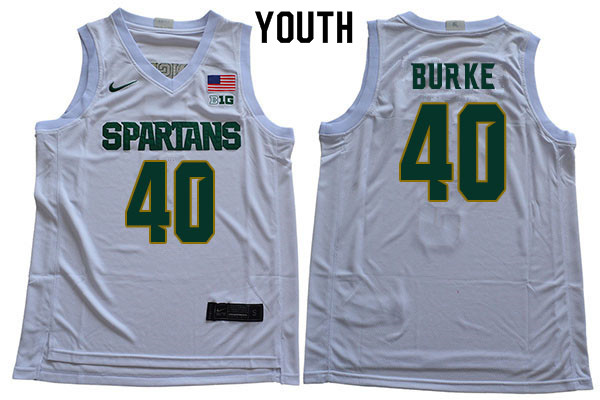 Youth Michigan State Spartans #40 Braden Burke NCAA Nike Authentic White College Stitched Basketball Jersey IA41T81GU